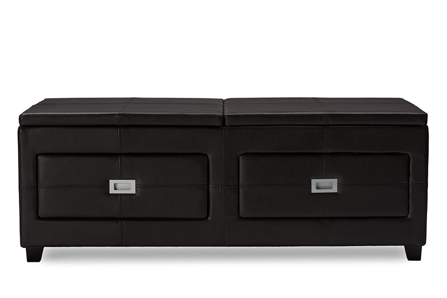 Indy Modern Contemporary Lift-Top Cocktail Ottoman Table with Storage Drawers and Serving Tray for Versatile Living Room Use