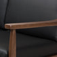 Venza Loveseat Mid-Century Modern Walnut Wood Black Faux Leather 2-Seater