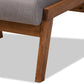 Naeva Footstool Mid-Century Modern Grey Fabric Upholstered with Walnut Base Stylish Accent for Living Room or Bedroom