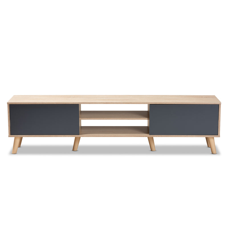 Clapton TV Stand Modern and Contemporary Two-Tone Grey and Oak Brown Finished Wood