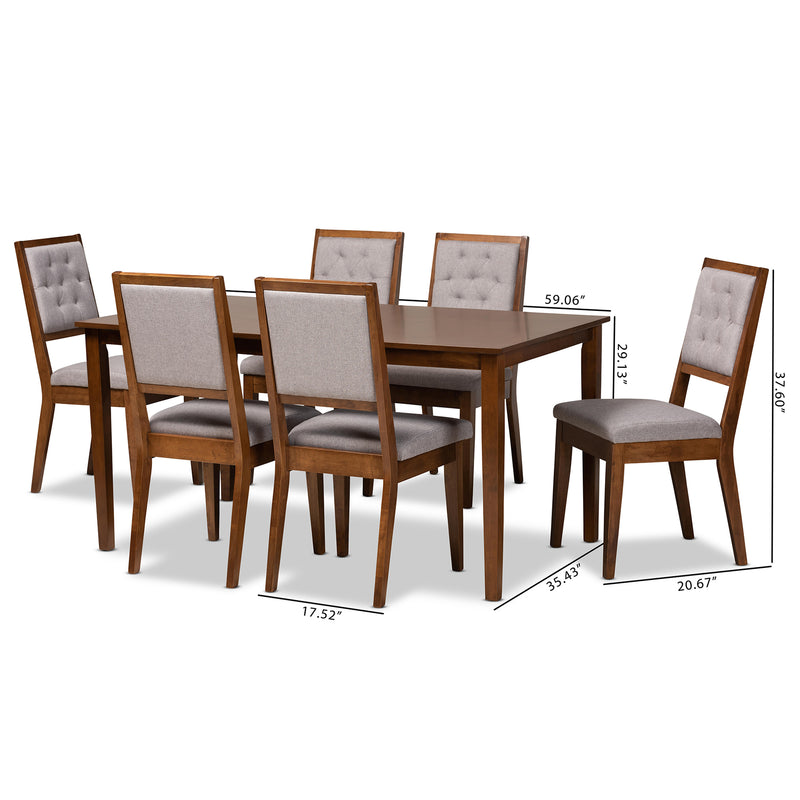 Suvi Dining Set Modern Contemporary Grey Fabric Upholstered Walnut Brown Finished Wood 7-Piece