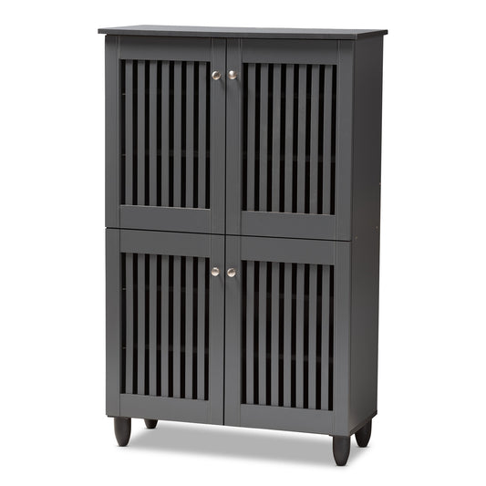 Fernanda Shoe Storage Cabinet Modern Dark Gray 4-Door Wooden Entryway Organizer for Shoes and Accessories