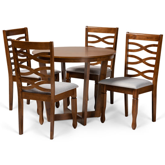 Alicia 5-Piece Dining Set Modern Grey Fabric Upholstered Chairs with Walnut Brown Finished Wood Table