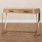 Lafoy Console Table Modern Contemporary Design Natural Brown Wood Gold Accents 2 Drawers for Storage