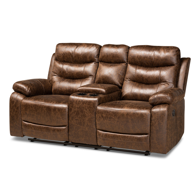 Beasley Reclining Loveseat - Modern Distressed Brown Faux Leather 2-Seater Sofa for Living Room Comfort and Style