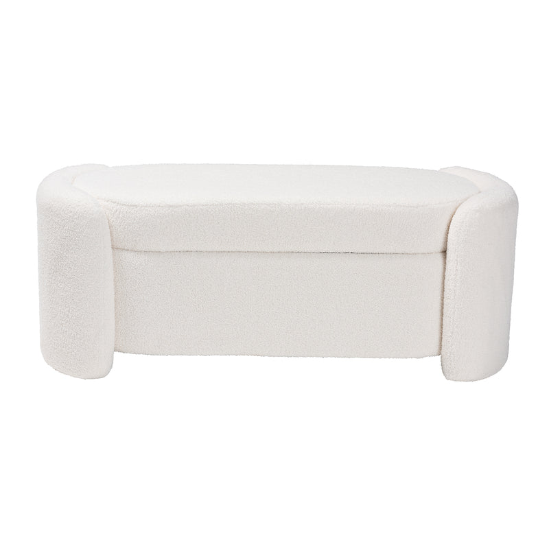 Oakes Modern Storage Bench in Ivory Boucle Upholstery with Stylish Design and Functional Storage