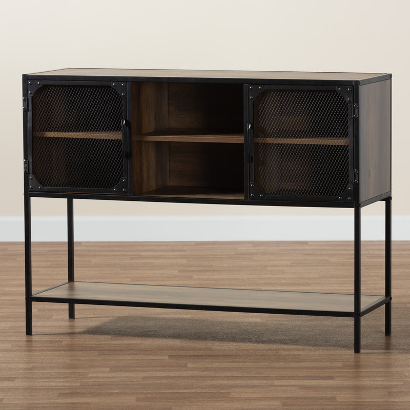 Cardea Modern Industrial Sideboard Walnut Brown Wood and Black Metal 2-Door Storage Cabinet for Living or Dining Room