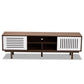 Meike Mid-Century Modern TV Stand Two-Tone Walnut Brown and White, Stylish Entertainment Center for Living Room and Media Storage