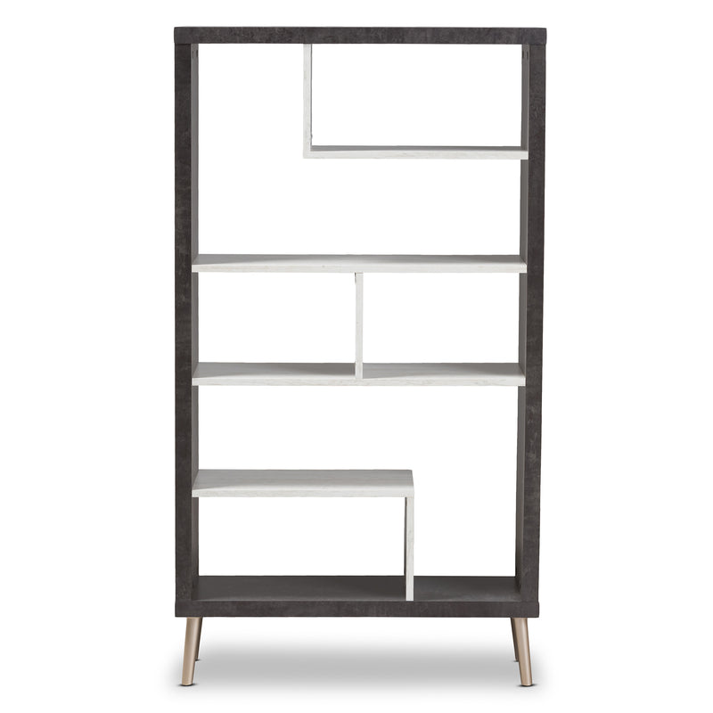 Atlantic Display Shelf Modern Contemporary Two-Tone Finished Wood in Dark and Light Grey for Stylish Home Decor and Organization