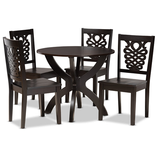 Wanda Dining Set Modern Contemporary Transitional Dark Brown Finished Wood 5-Piece