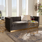 Aveline Sofa Glam and Luxe Grey Velvet Fabric Upholstered Brushed Gold Finished