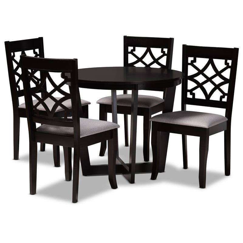 Tricia Dining Set Modern and Contemporary Grey Fabric Upholstered Dark Brown Finished Wood 5-Piece