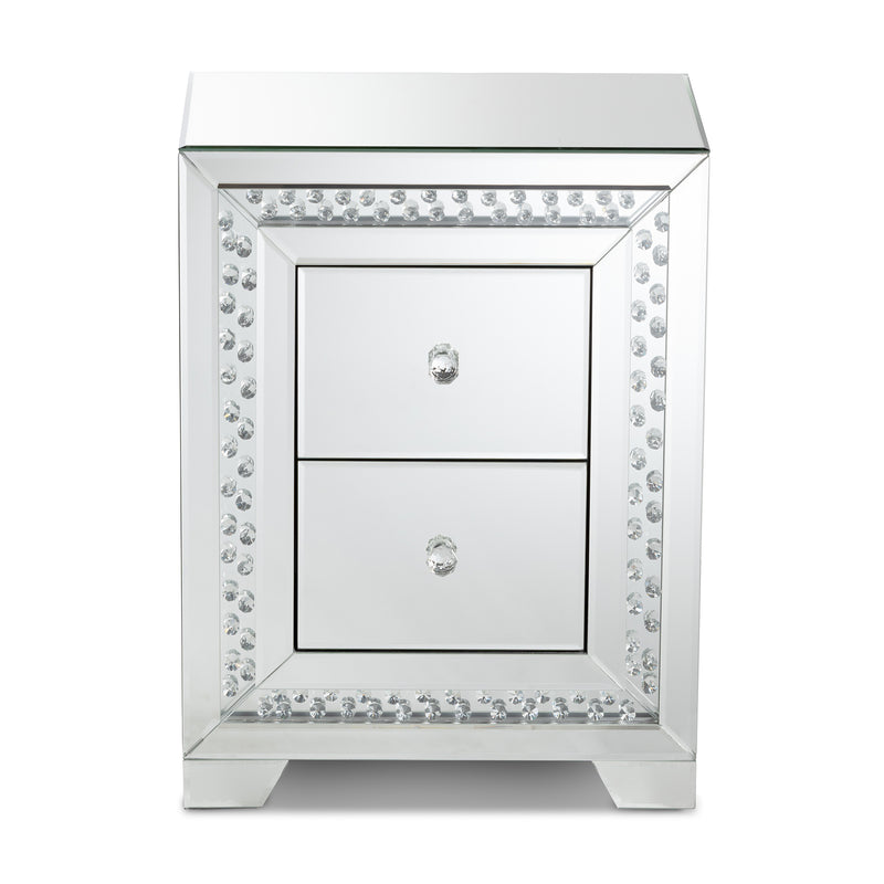 Mina Mirrored End Table - Modern Hollywood Regency Glamour with 2 Drawers for Stylish Storage and Decor