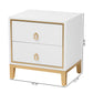 Donald End Table Modern Glam and Luxe White Finished Wood and Gold Metal 2-Drawer