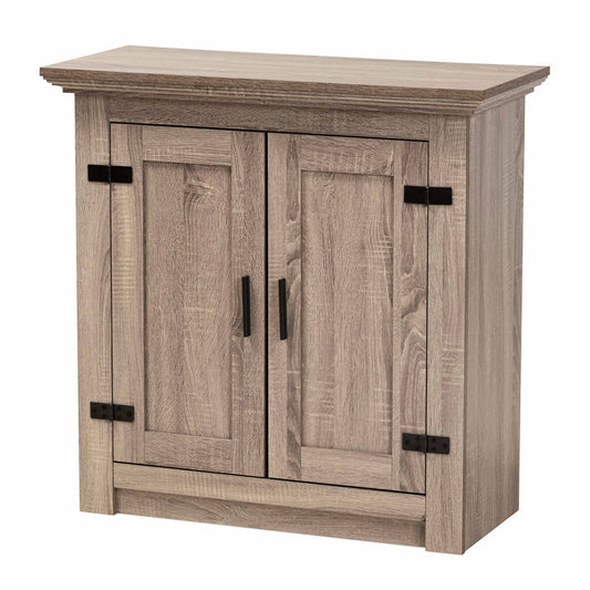 Bruce Shoe Storage Cabinet - Modern Farmhouse Design in Oak Brown Wood with 2 Doors for Organized Footwear Storage