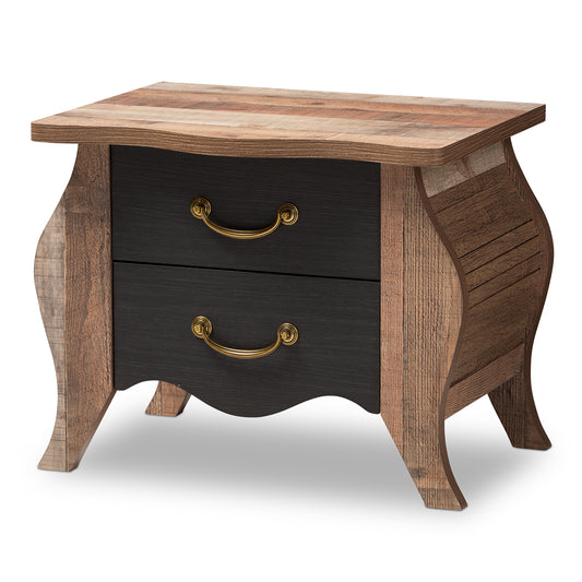 Romilly Nightstand Country Cottage Farmhouse Style Black and Oak-Finished Wood 2 Drawers for Storage and Rustic Charm