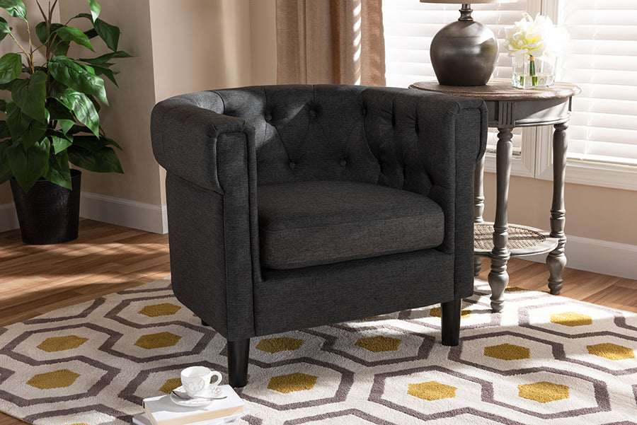 Bisset Classic Gray Fabric Upholstered Chesterfield Chair - Elegant Home Furniture with Timeless Style and Comfortable Seating