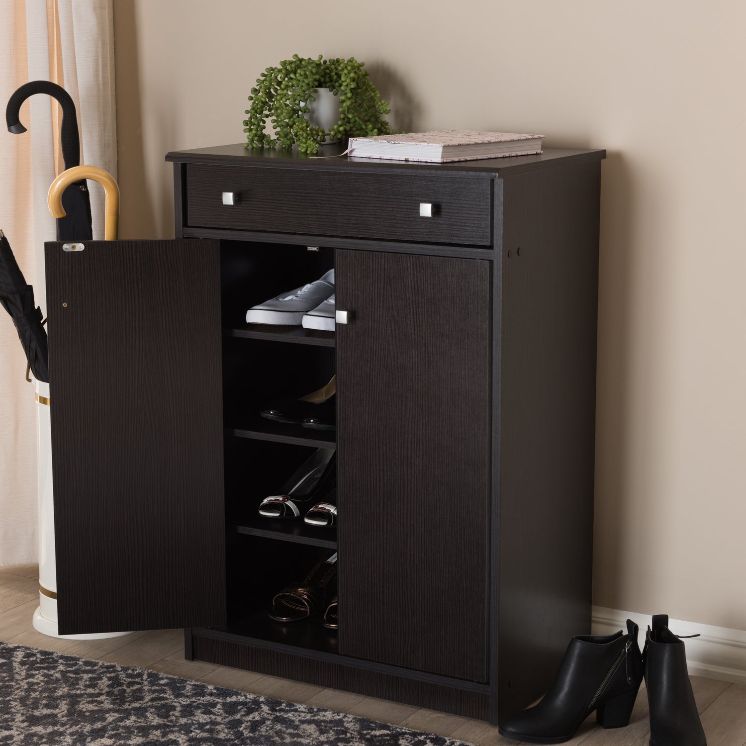 Dariell Shoe Cabinet in Modern Wenge Brown Finish for Stylish Storage Solutions