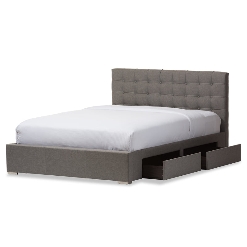 Rene Platform Bed - Modern and Contemporary Grey Fabric 4-Drawer Storage