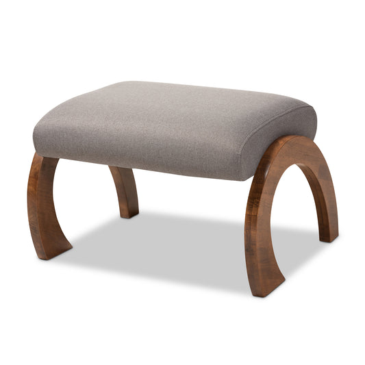 Sandrine Ottoman Modern and Contemporary Grey Fabric Upholstered Walnut Brown Finished Wood