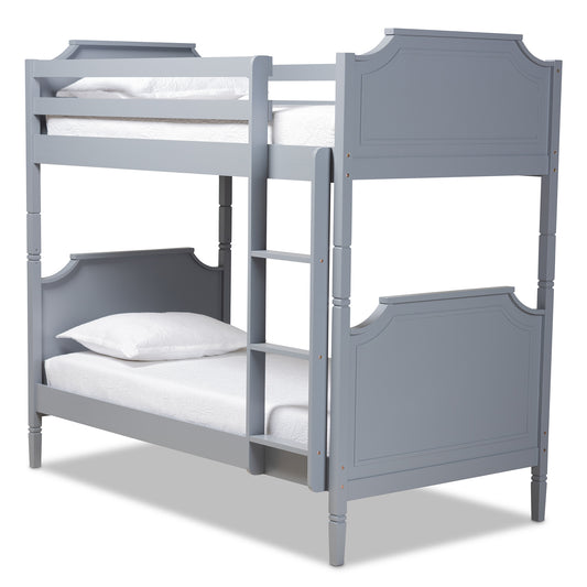 Mariana Twin Size Bunk Bed Traditional Transitional Design in Grey Finished Wood for Stylish Space-Saving Bedroom Solutions