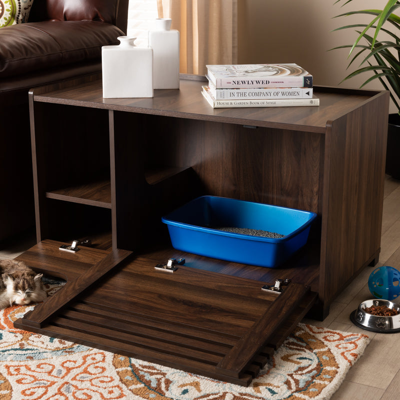 Claire Cat Litter Box Cover Modern Walnut Brown Design for Stylish Pet Owners