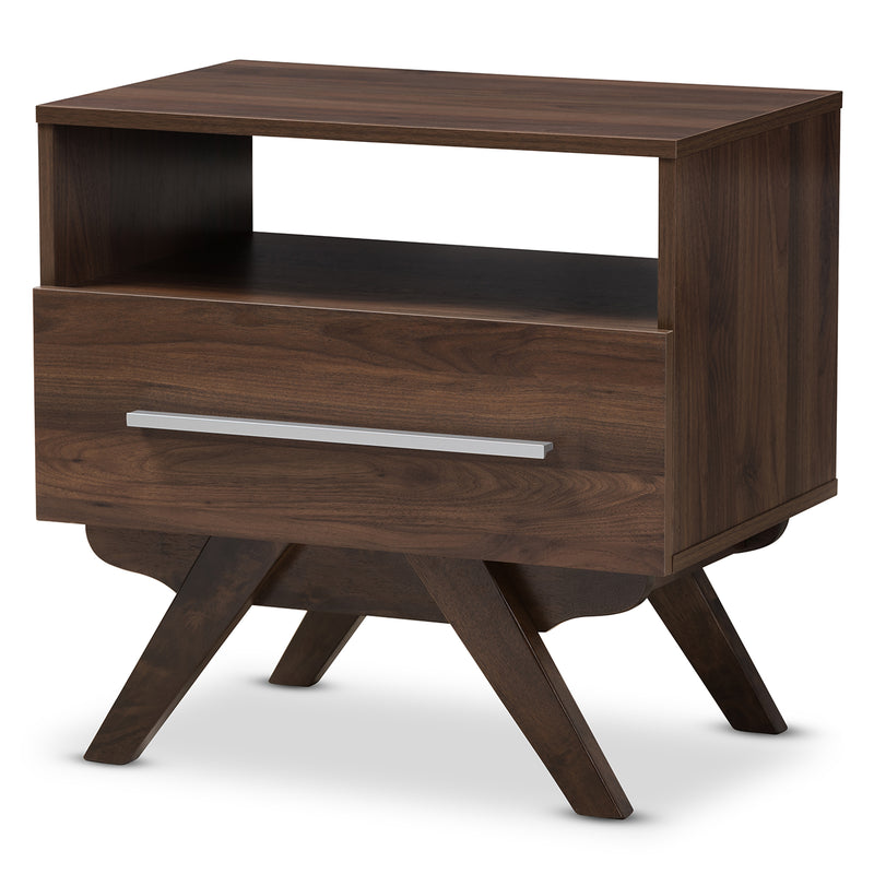 Ashfield Mid-Century Modern Nightstand Walnut Brown Wood with Storage Drawer and Stylish Design