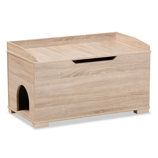 Mariam Cat Litter Box Cover Modern and Contemporary Oak Finished Wood House