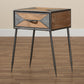 Laurel End Table Rustic Industrial Design with Antique Grey Metal and Whitewashed Oak Wood Featuring 1 Storage Drawer