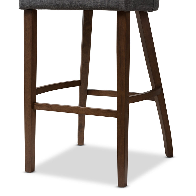 Melrose Bar Stool Mid-Century Modern Dark Grey Fabric Upholstered Walnut Finished Wood (Set of 2)