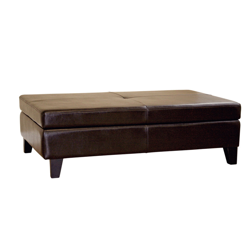 Dark Brown Faux Leather Storage Ottoman Stylish Design Versatile Functionality for Living Room or Bedroom Use