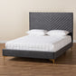 Fabrico Platform Bed - Contemporary Glam and Luxe Grey Velvet Upholstered with Gold Metal