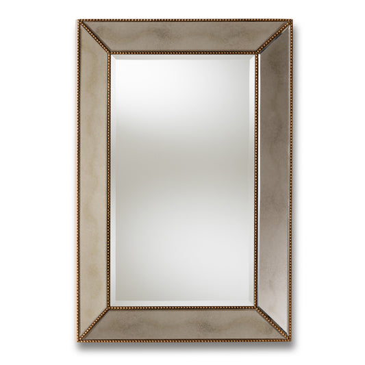 Neva Accent Wall Mirror Modern Rectangular Design with Antique Gold Finish for Home Decor