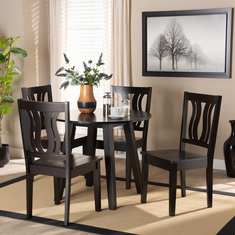 Anesa Dining Set Modern Contemporary Transitional Dark Brown Finished Wood 5-Piece