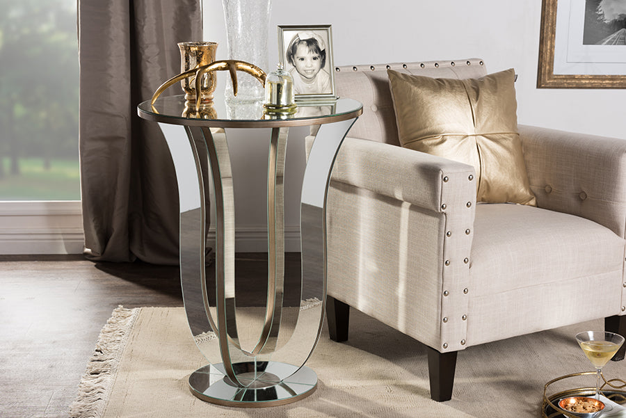 Kylie Mirrored Accent Side Table in Modern Contemporary Hollywood Regency Glamour Style