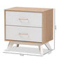 Helena Nightstand Mid-Century Modern Natural Oak and Whitewashed Wood 2-Drawer Design for Stylish Bedroom Storage