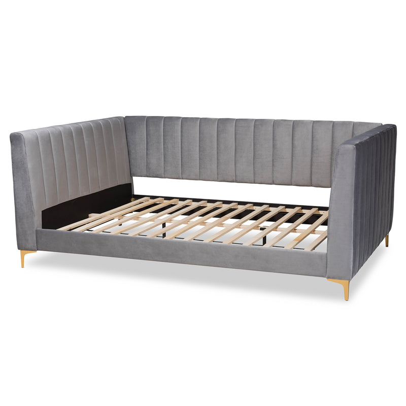 Oksana Daybed - Modern Contemporary Glam and Luxe Light Grey Velvet Fabric Upholstered with Gold Finish