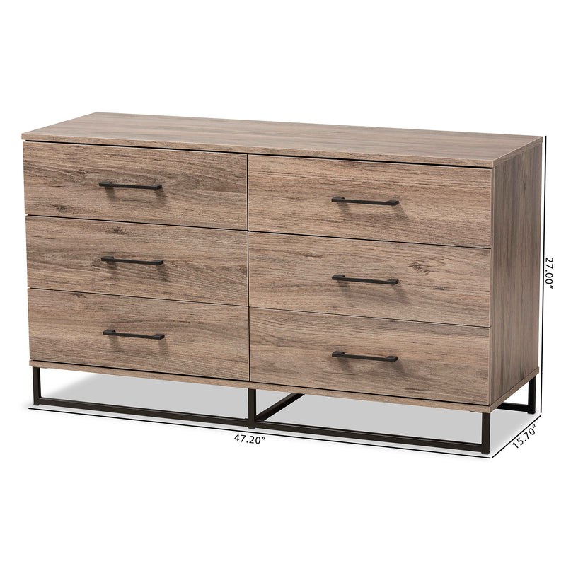 Daxton 6-Drawer Dresser in Rustic Oak Finish, Stylish Storage Solution for Modern Bedroom Furniture