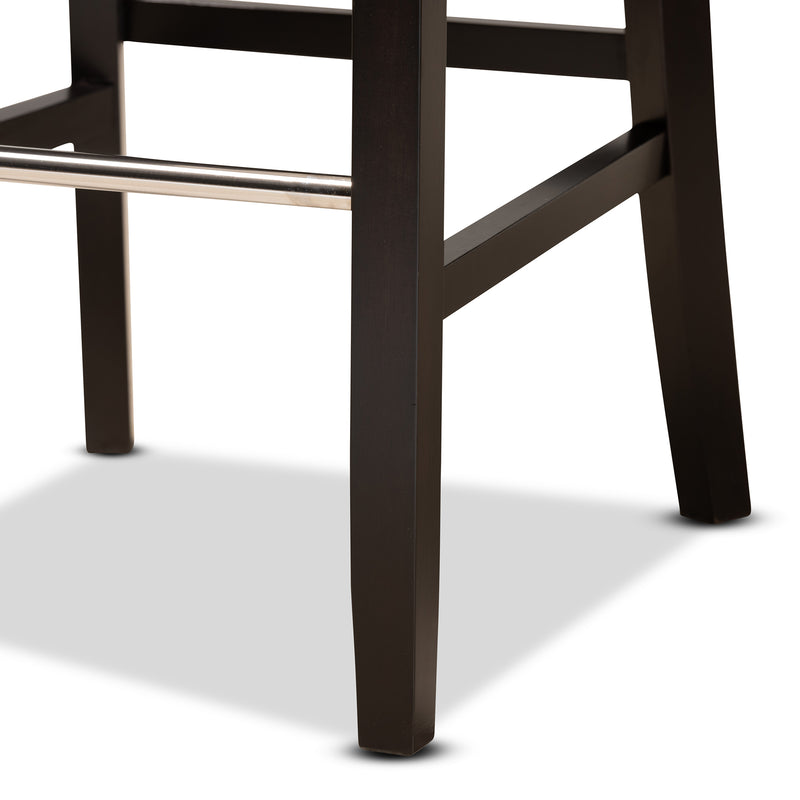 Daphne Bar Stool Set Modern and Contemporary Dark Grey Velvet Fabric Upholstered with Dark Brown Finished Wood 2-Piece