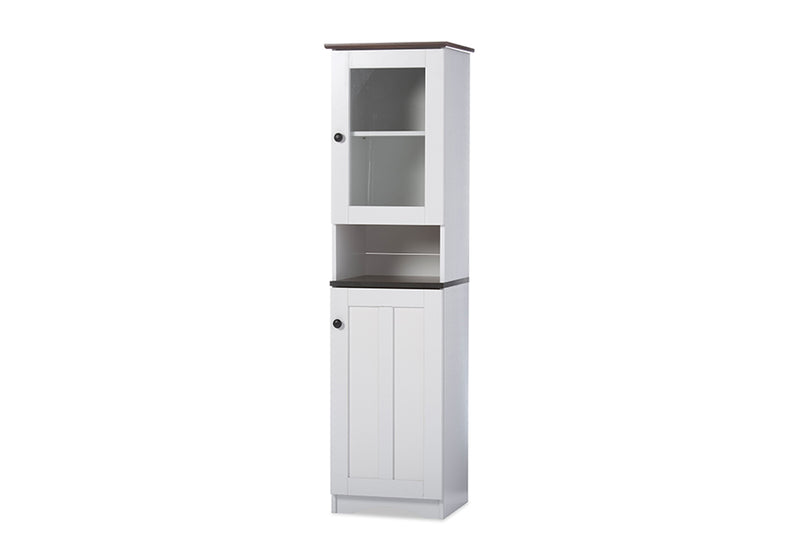 Lauren Buffet and Hutch Kitchen Cabinet in Two-tone White and Dark Brown