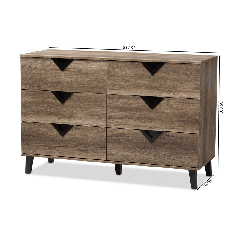 Wales Modern 6-Drawer Dresser in Light Brown Wood with Sleek Design and Ample Storage