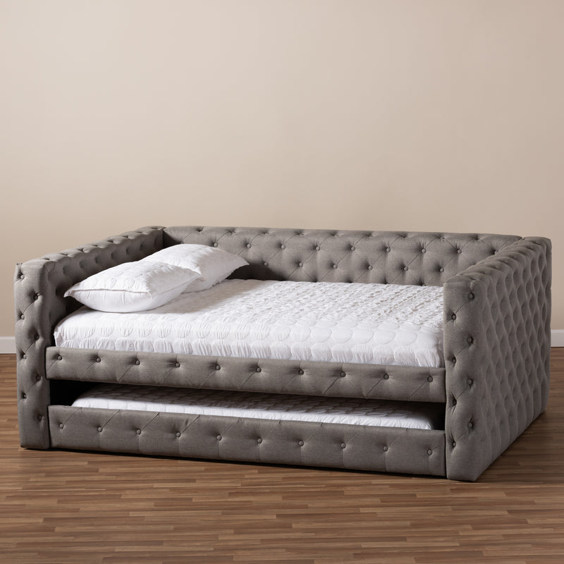 Anabella Daybed - Modern and Contemporary Grey Fabric Upholstered with Trundle