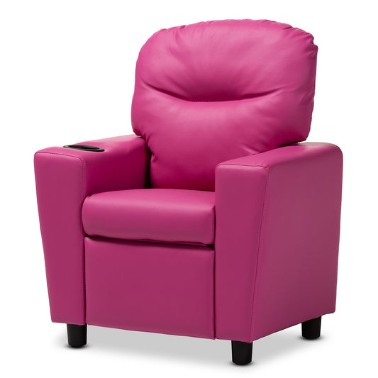 Evonka Kids Recliner Chair in Modern Magenta Pink Faux Leather for Stylish Comfort and Relaxation