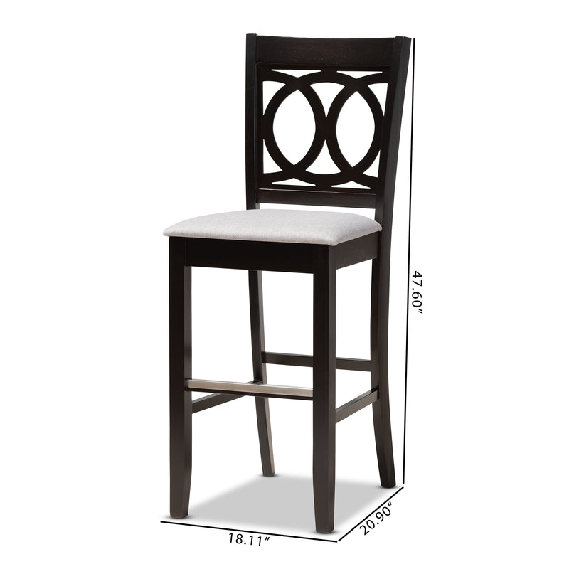 Carson Bar Stool Set Modern and Contemporary Grey Fabric Upholstered Espresso Brown Finished Wood 2-Piece