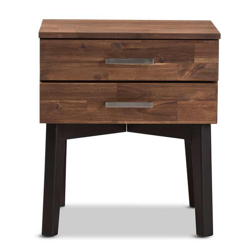 Selena Nightstand Mid-Century Modern Brown Wood 2-Drawer Bedside Table with Storage Solutions