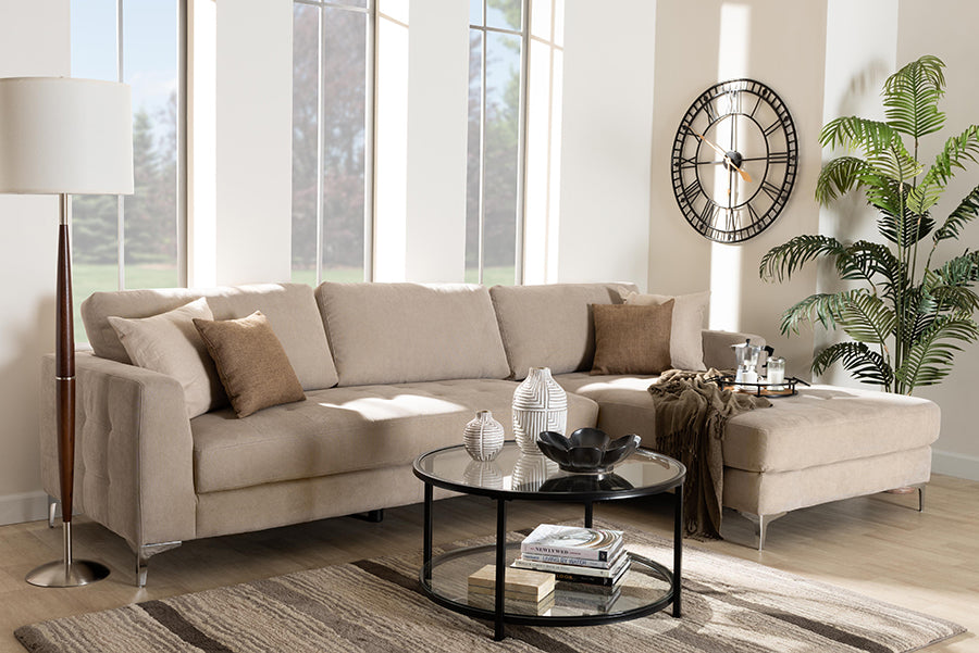 Agnew Sectional Sofa Contemporary Light Beige Microfiber Right Facing