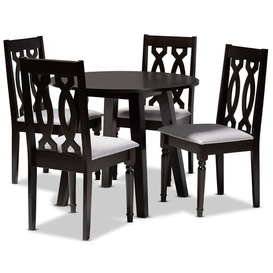 Imogen 5-Piece Dining Set Modern Grey Fabric Upholstered Chairs with Dark Brown Finished Wood Table