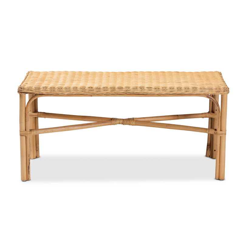 Cacaban Rattan Accent Bench Modern Bohemian Natural Brown Design for Stylish Home Decor