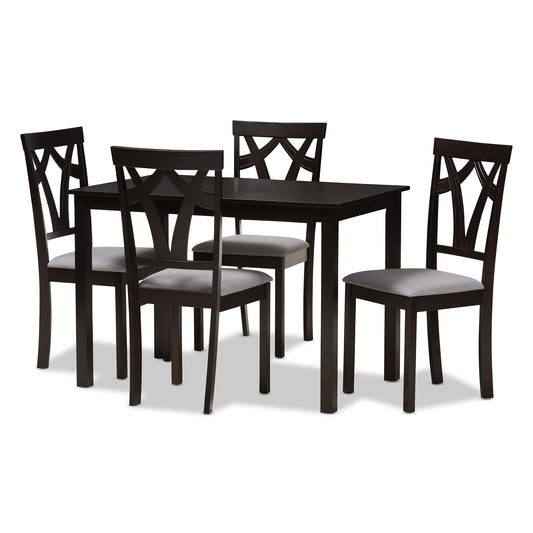 Sylvia Dining Set Modern Contemporary Grey Fabric Upholstered Dark Brown Finished 5-Piece