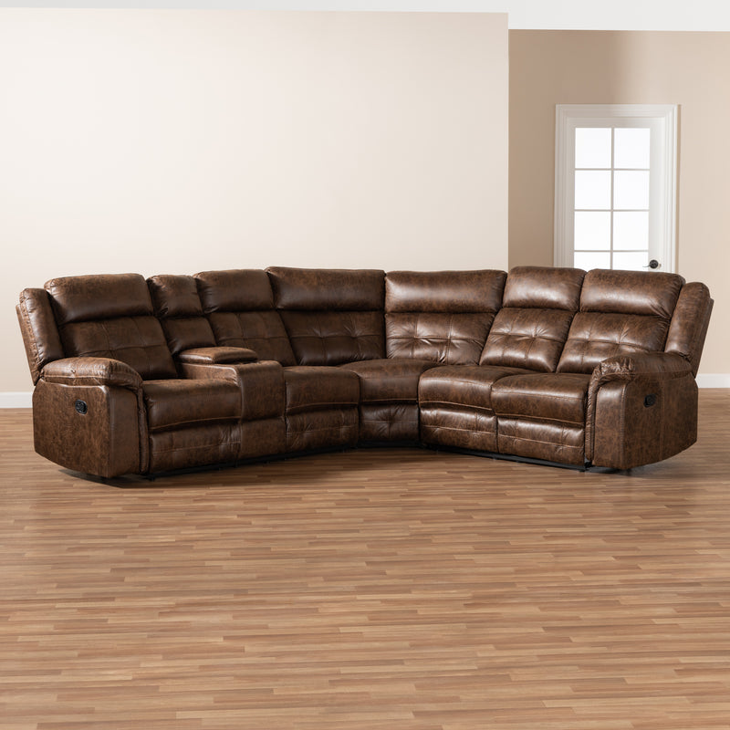 Vesa Sectional Recliner Sofa Modern and Contemporary Brown Leather-Like Fabric Upholstered 6-Piece with 2 Reclining Seats